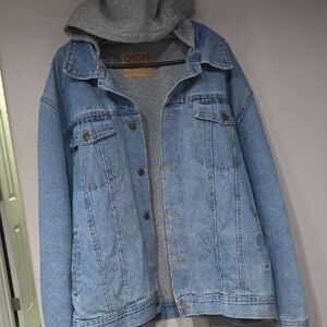 Oscar Jeans Light Blue Denim Jacket with Gray Hoodie